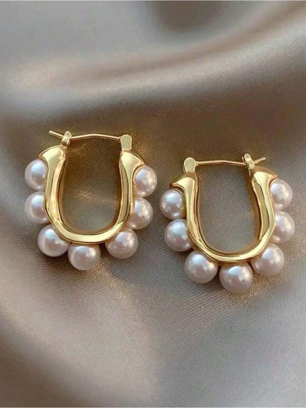 Gold Pearl Hoop Earrings - Elegant Women Jewelry